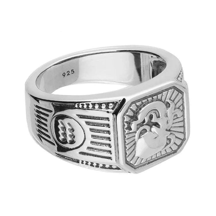 Men's Sterling Silver Aquarius Zodiac Signet Ring