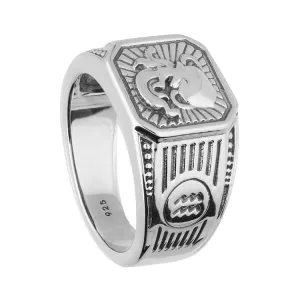 Men's Sterling Silver Aquarius Zodiac Signet Ring