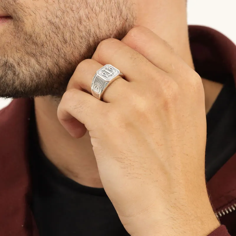 Men's Sterling Silver Libra Zodiac Signet Ring