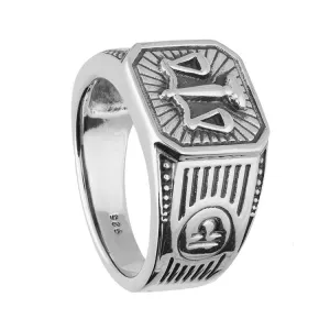 Men's Sterling Silver Libra Zodiac Signet Ring