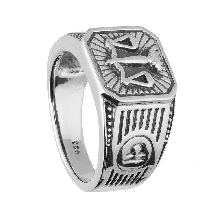 Men's Sterling Silver Libra Zodiac Signet Ring