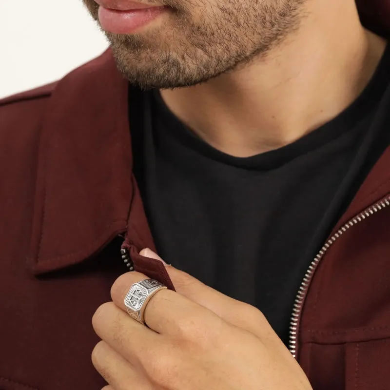 Men's Sterling Silver Libra Zodiac Signet Ring