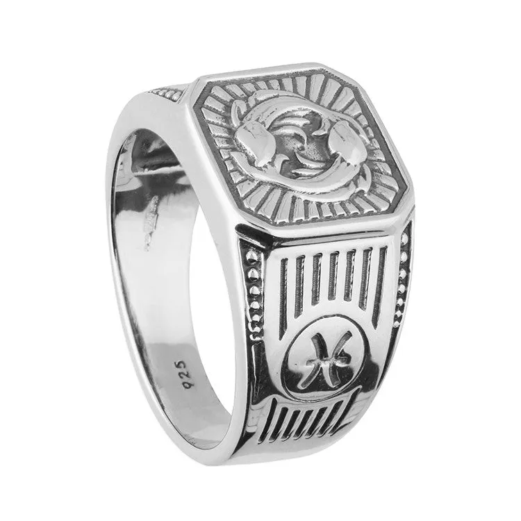 Men's Sterling Silver Pisces Signet Ring