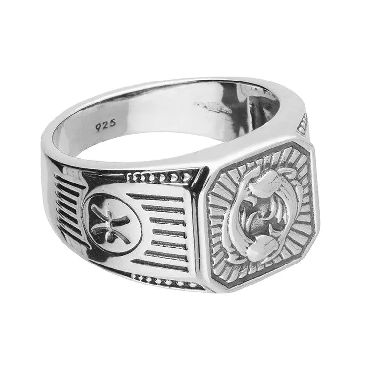 Men's Sterling Silver Pisces Signet Ring