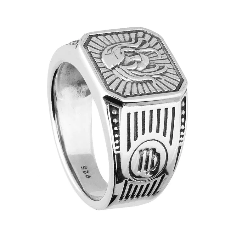 Men's Sterling Silver Virgo Zodiac Signet Ring