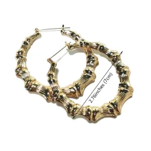 Metal Bamboo Large Hoop Earrings Gold Color Round Alloy-Big Earrings