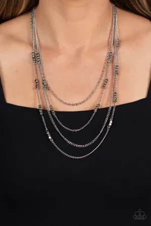 Metallic Monarch - Silver - Dainty Bead Tiered Chain Paparazzi Necklace