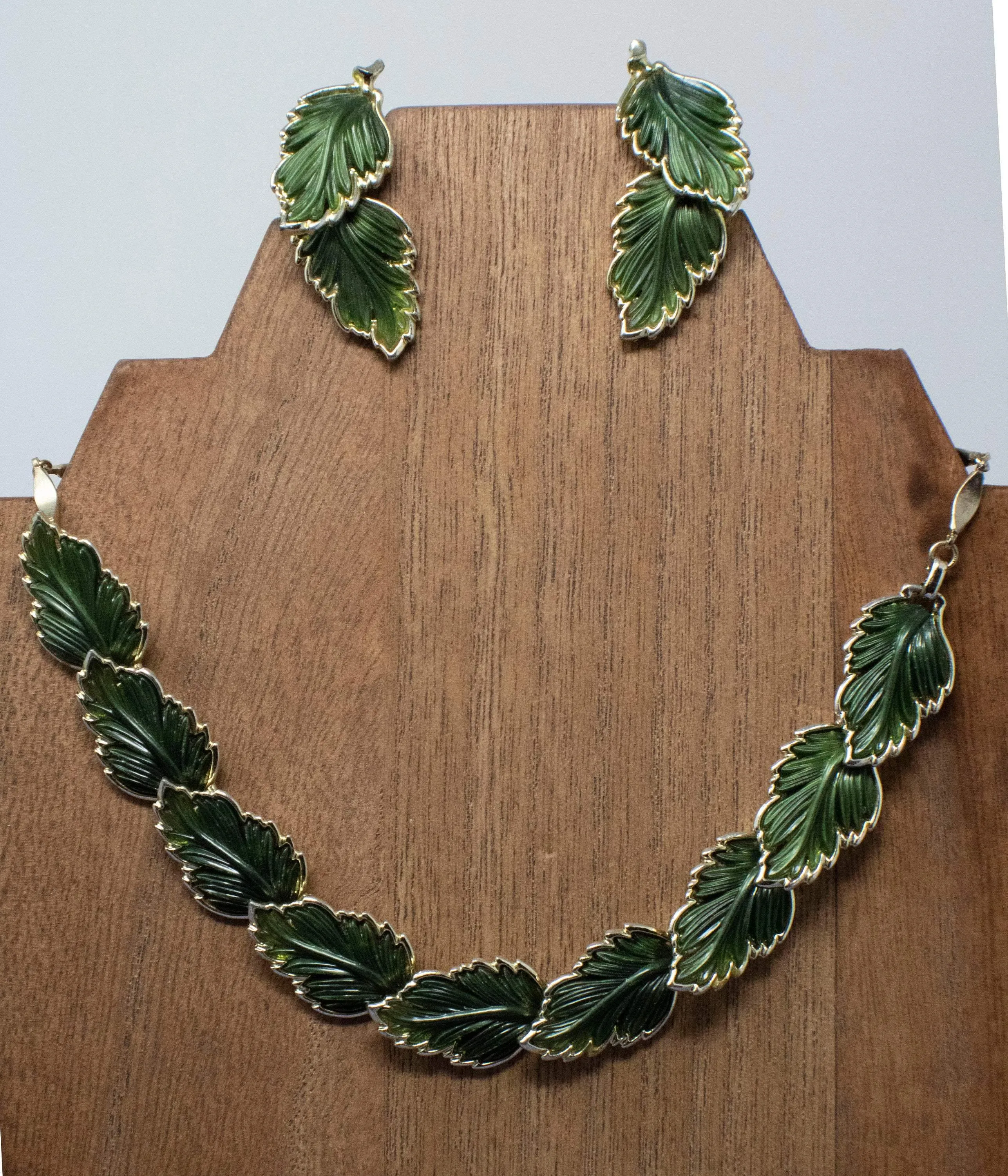 Mid Century Leaf Necklace and Earrings