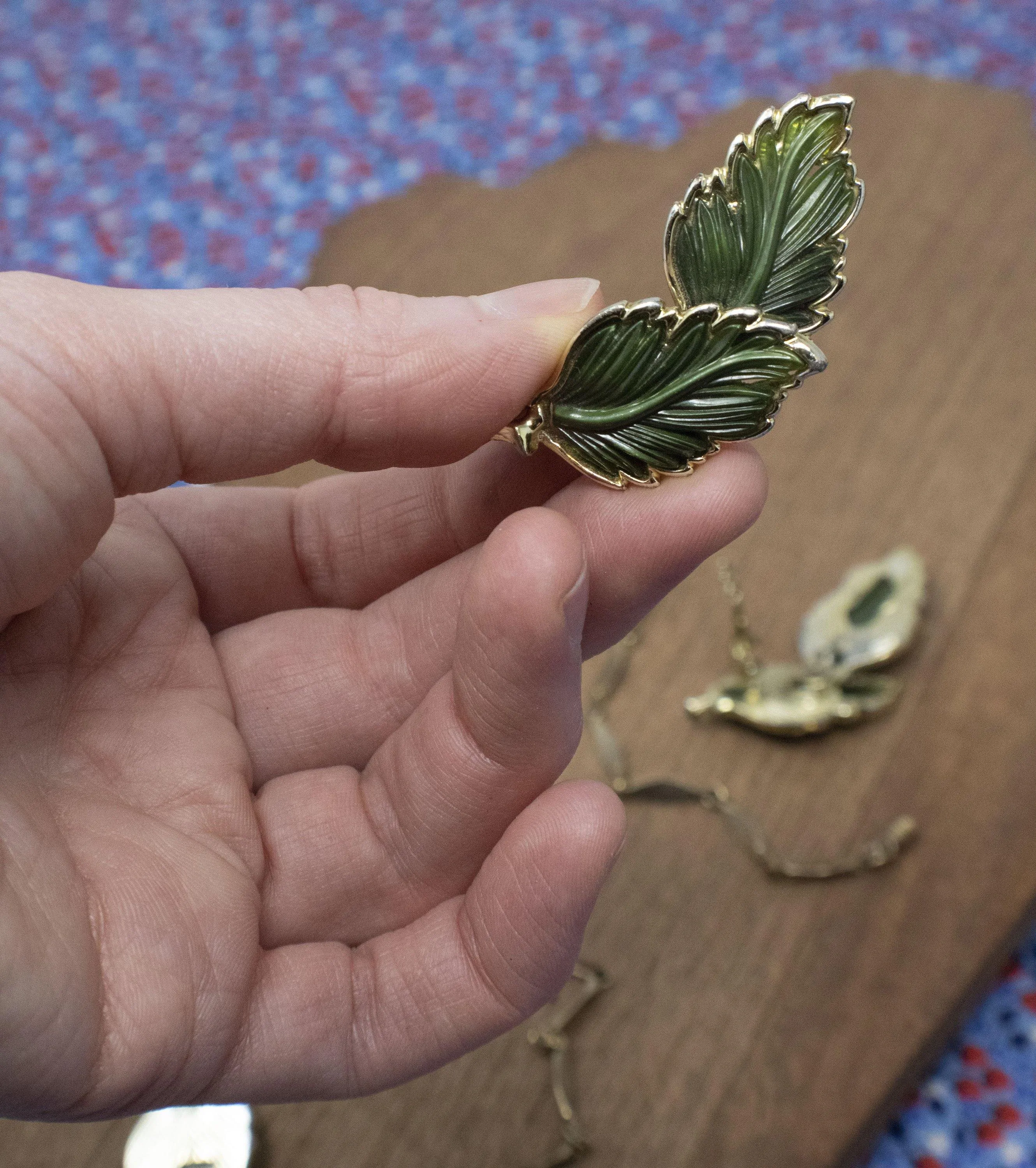 Mid Century Leaf Necklace and Earrings