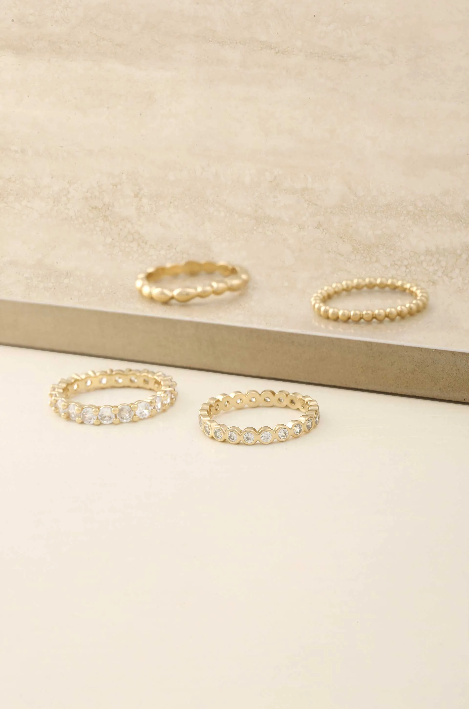 Mini Crystal Essentials 18k Gold Plated Ring Stack