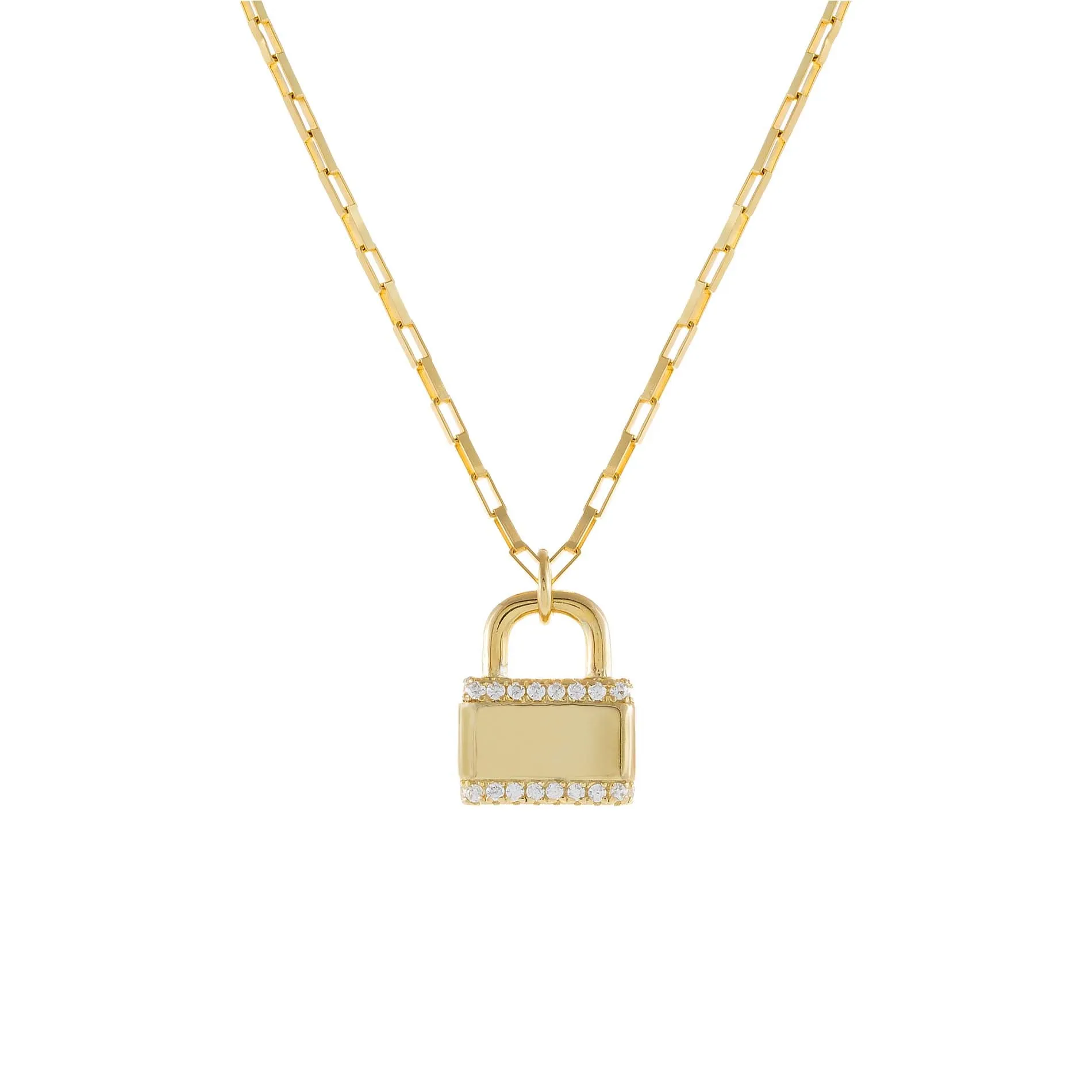 Mini CZ X Solid Lock Link Necklace