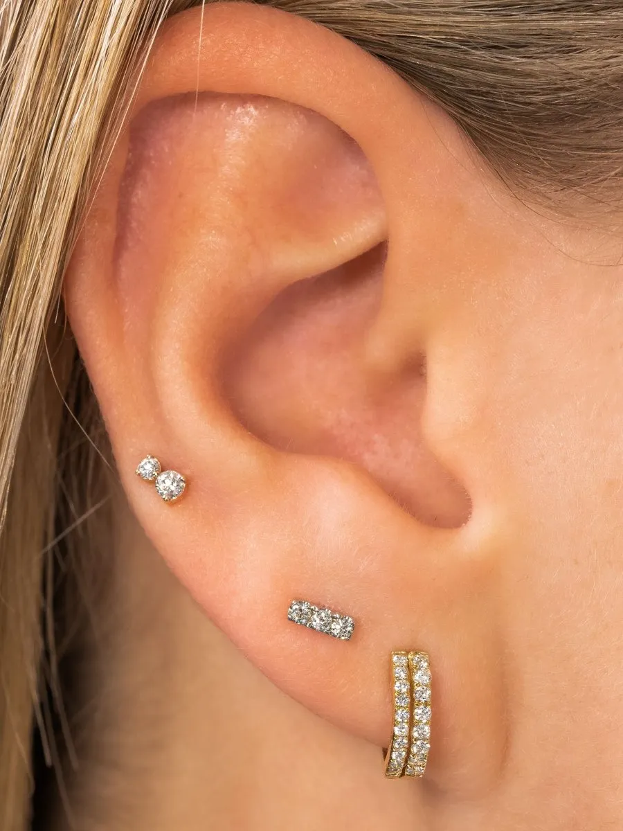 Mini Diamond Bar Stud Earring 14K