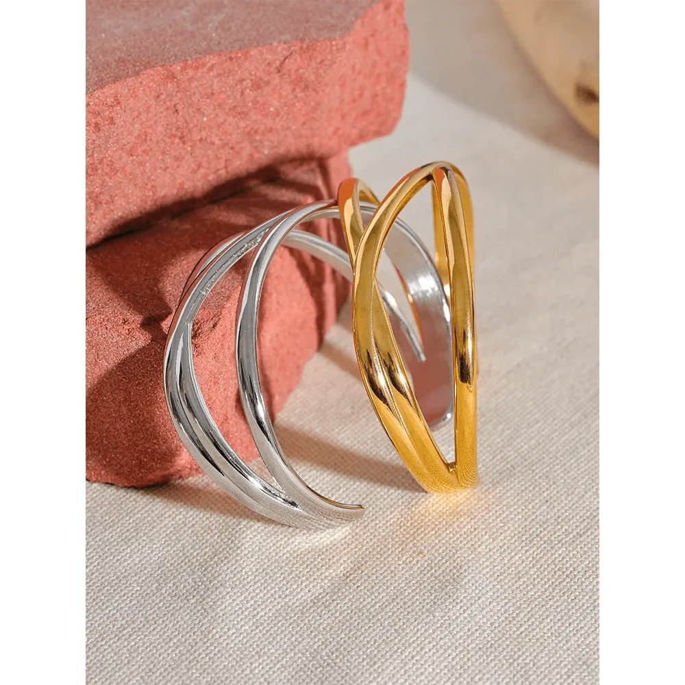 Minimalist Wide Metal Hollow Wrist Bracelet Bangle Personalized Jewelry