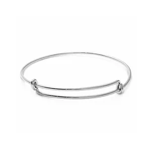 Modern Sterling Silver 6" Adjustable Bangle Child Charm Bracelet