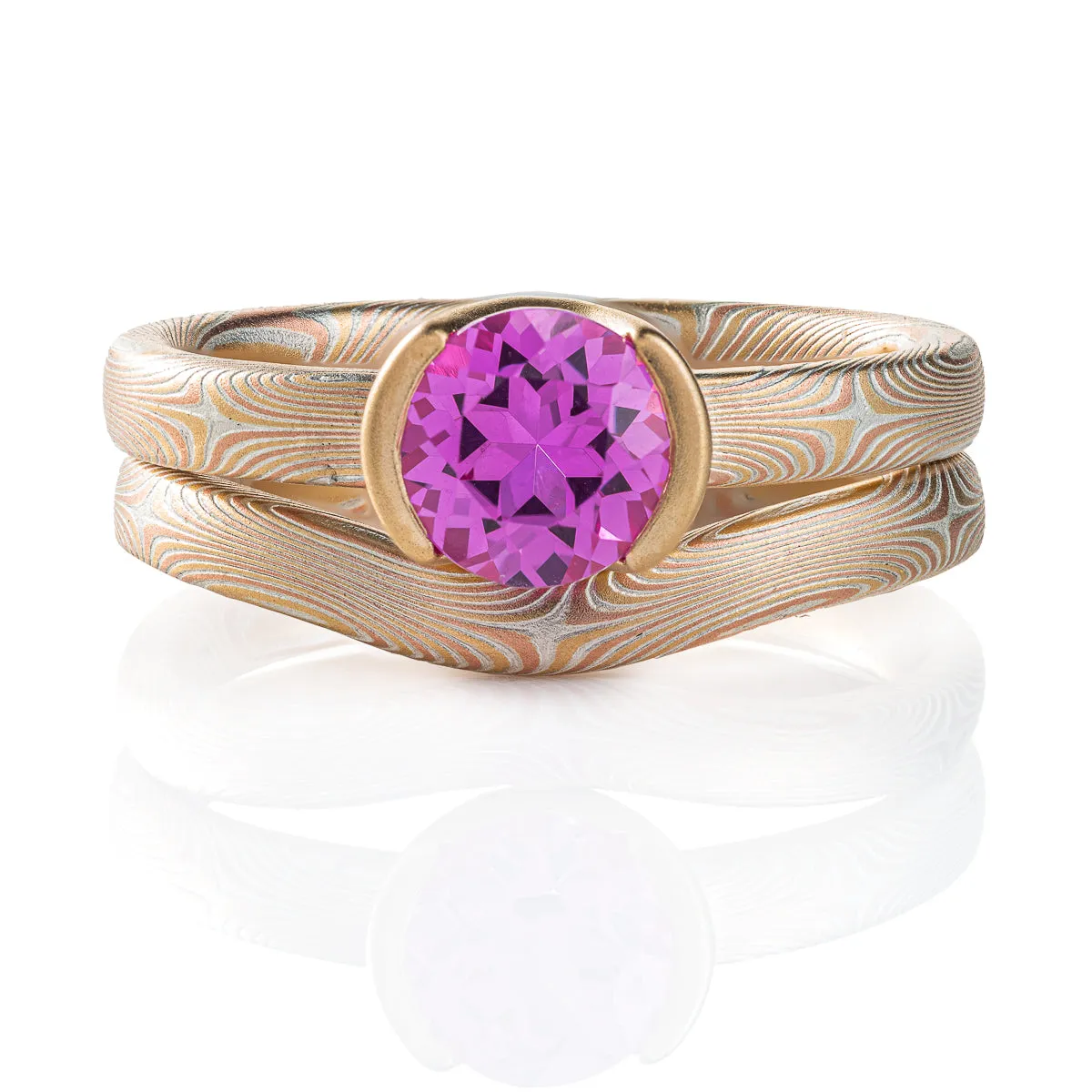 Mokume Gane Sapphire Ring Stack