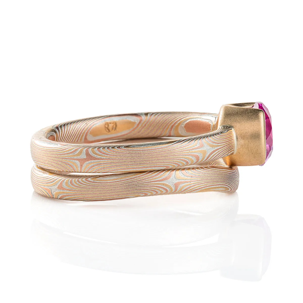 Mokume Gane Sapphire Ring Stack