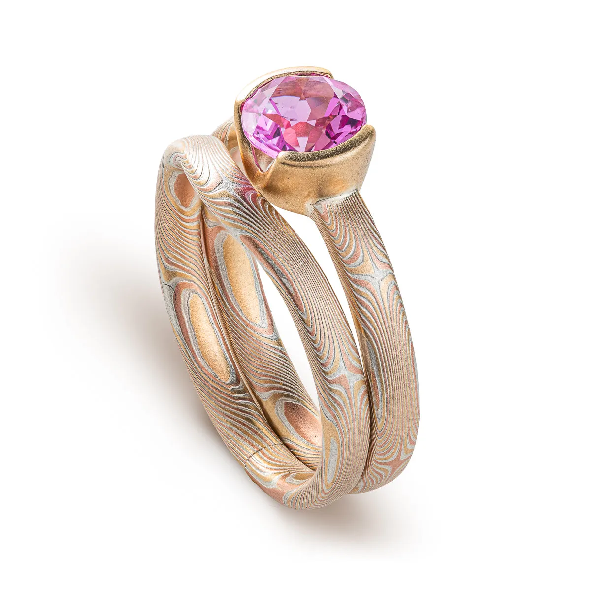 Mokume Gane Sapphire Ring Stack