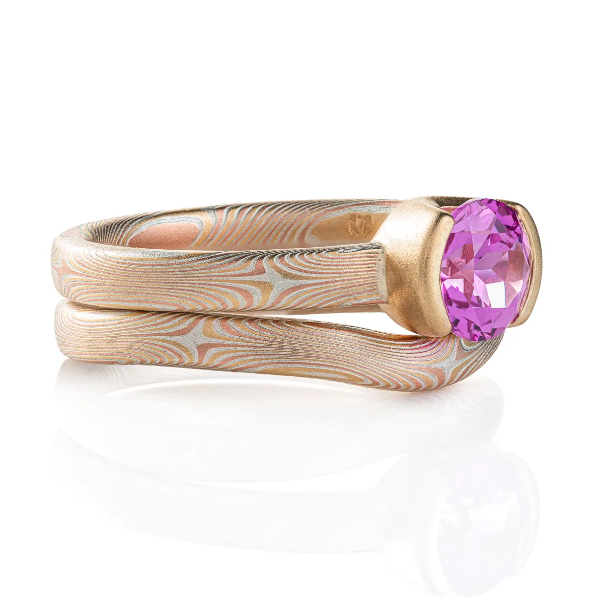 Mokume Gane Sapphire Ring Stack