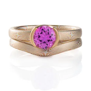 Mokume Gane Sapphire Ring Stack