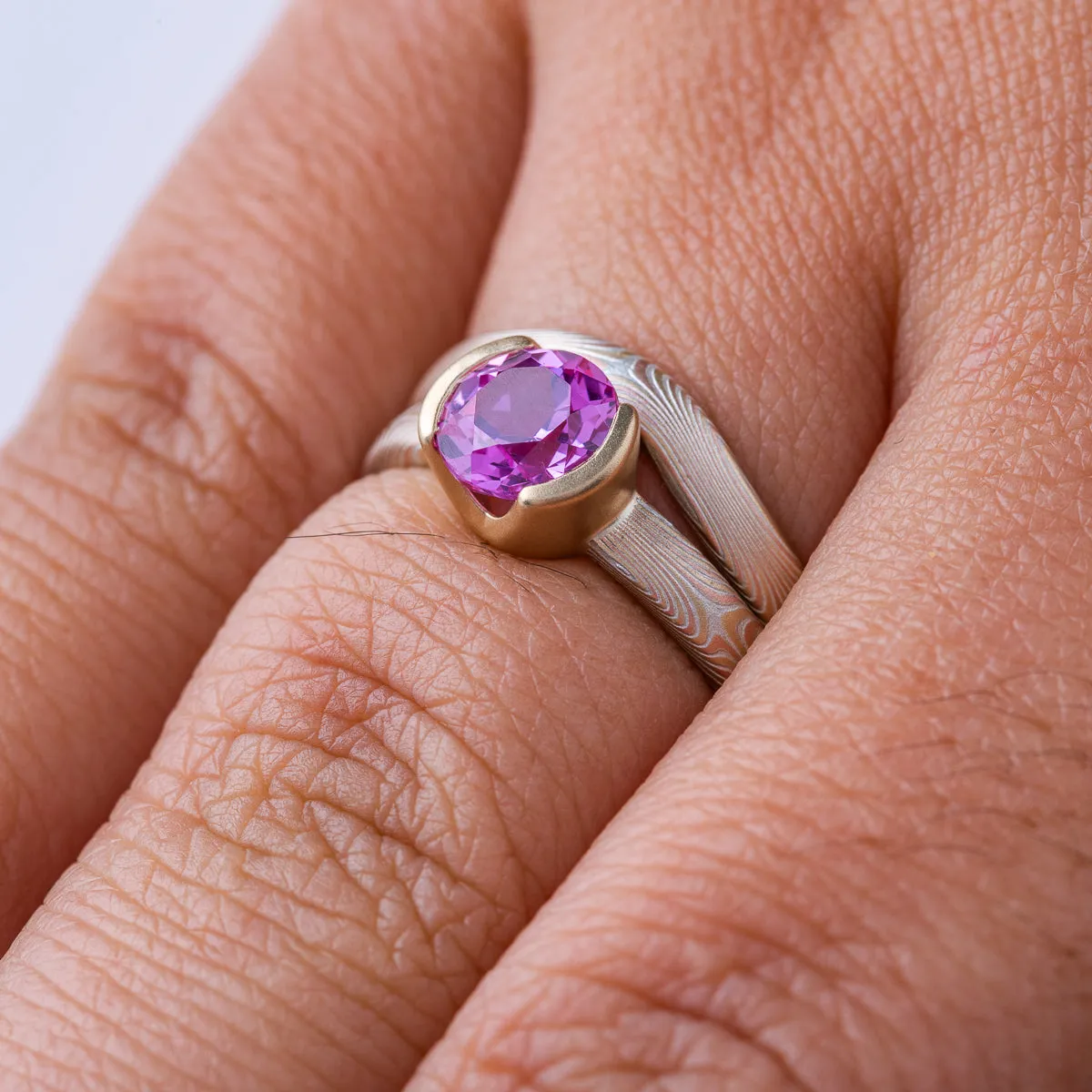 Mokume Gane Sapphire Ring Stack