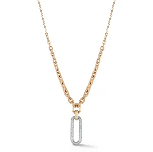 MORRELL 18K GOLD GRADUATED LINK NECKLACE WITH HANGING ELONGATED DIAMOND LINK