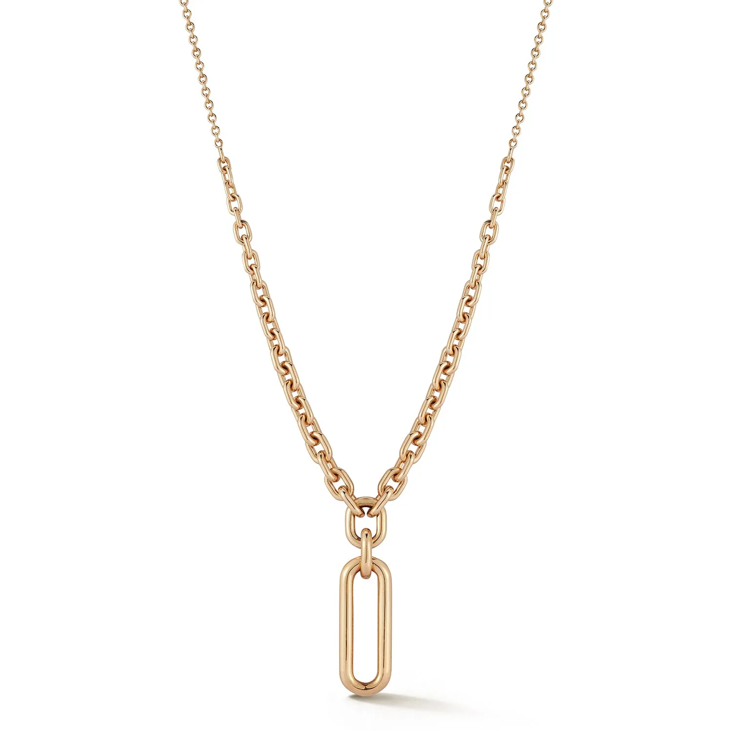 MORRELL 18K GOLD GRADUATED LINK NECKLACE WITH HANGING ELONGATED DIAMOND LINK