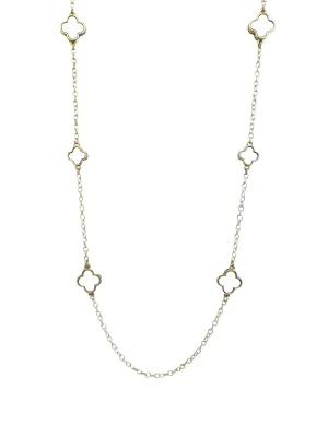 Mother of Pearl Clover on Gold Chain Long Necklace