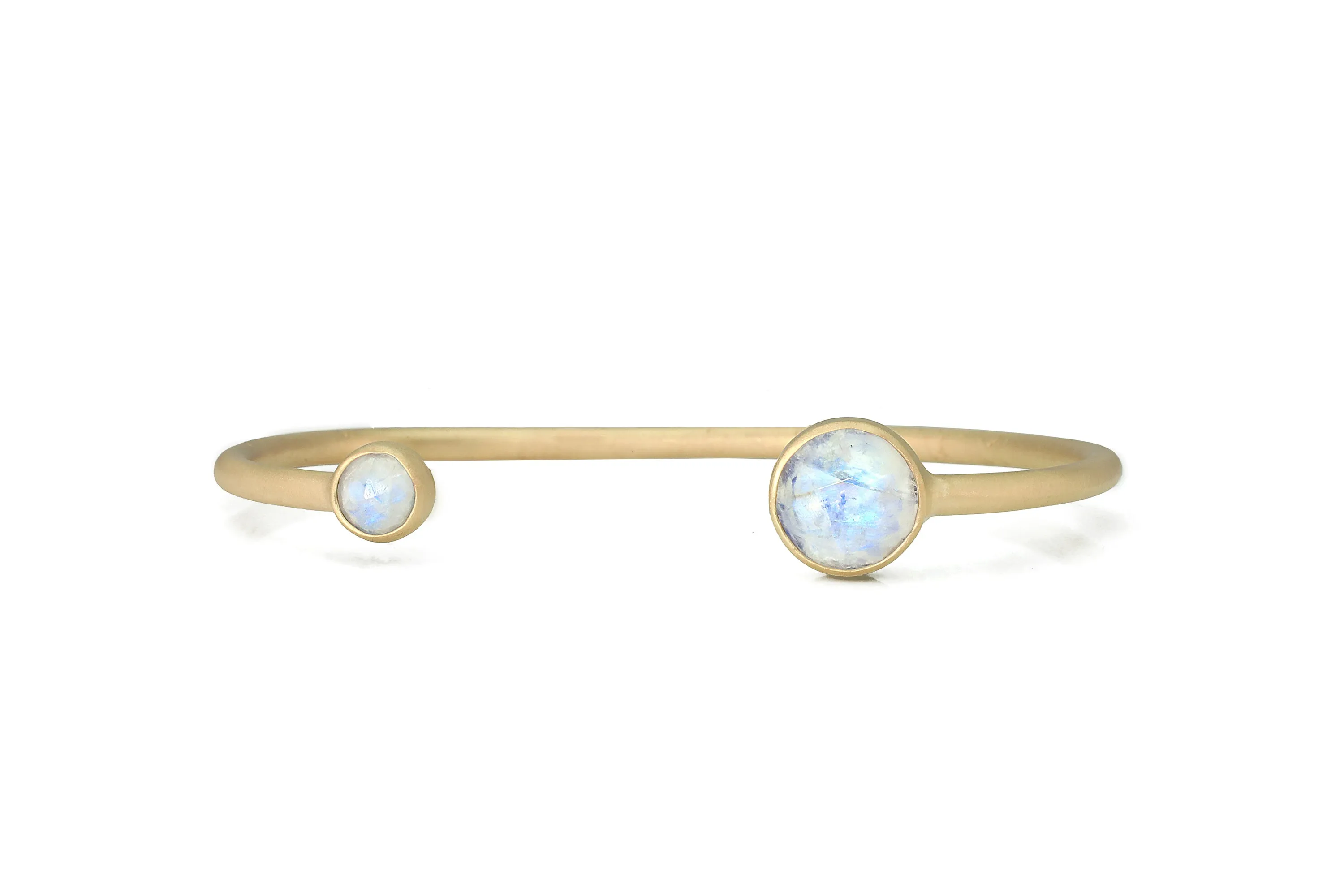 Multistone Bezel Set Rainbow Moonstone Cuff Bracelet in Gold