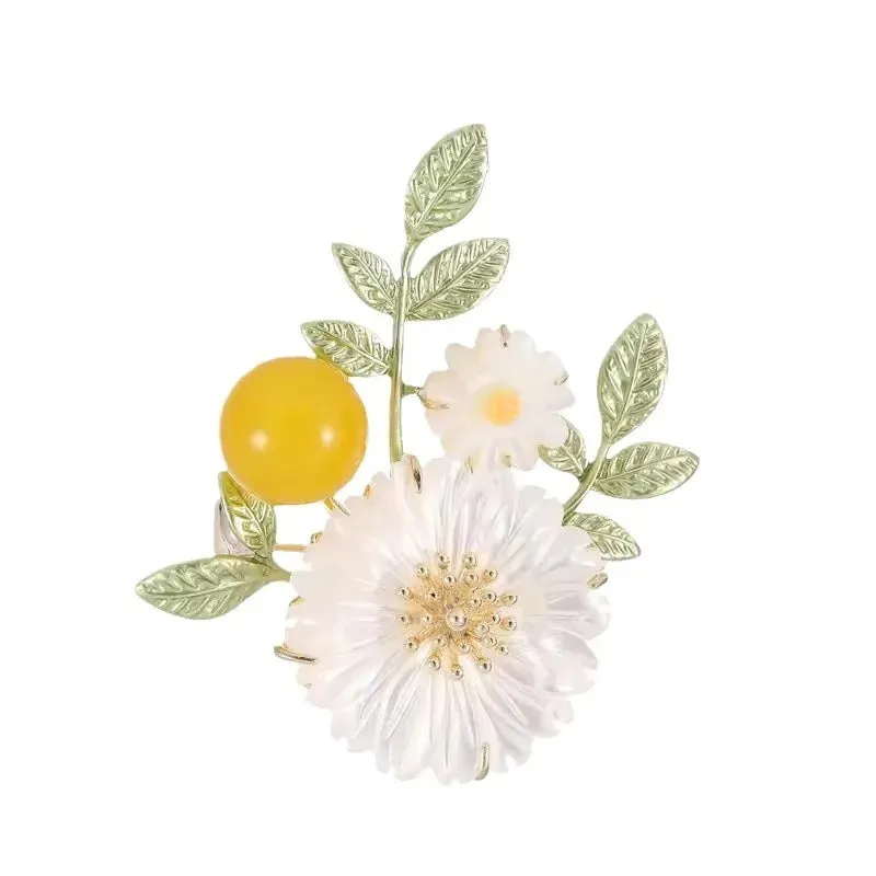 Nadine Daisy Enamel & Shell Brooch
