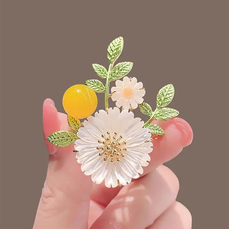Nadine Daisy Enamel & Shell Brooch