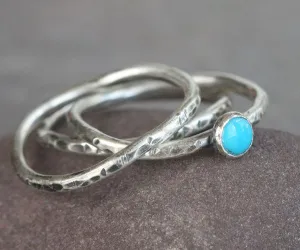 Nalu - Handmade Sterling Silver Wave Stack Rings with Blue Turquoise
