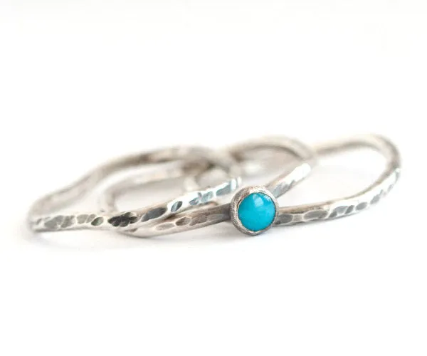 Nalu - Handmade Sterling Silver Wave Stack Rings with Blue Turquoise