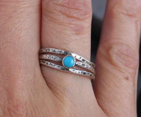 Nalu - Handmade Sterling Silver Wave Stack Rings with Blue Turquoise