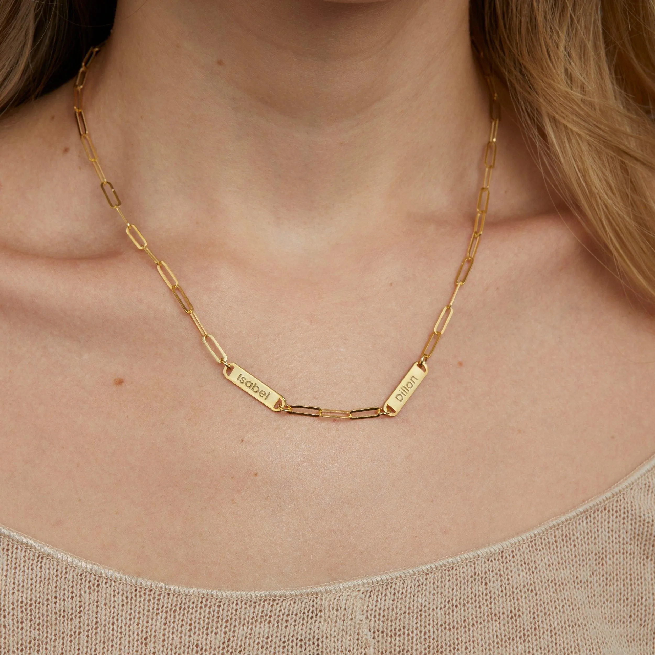 Name Necklace with Paperclip Chain - 18K Gold Vermeil