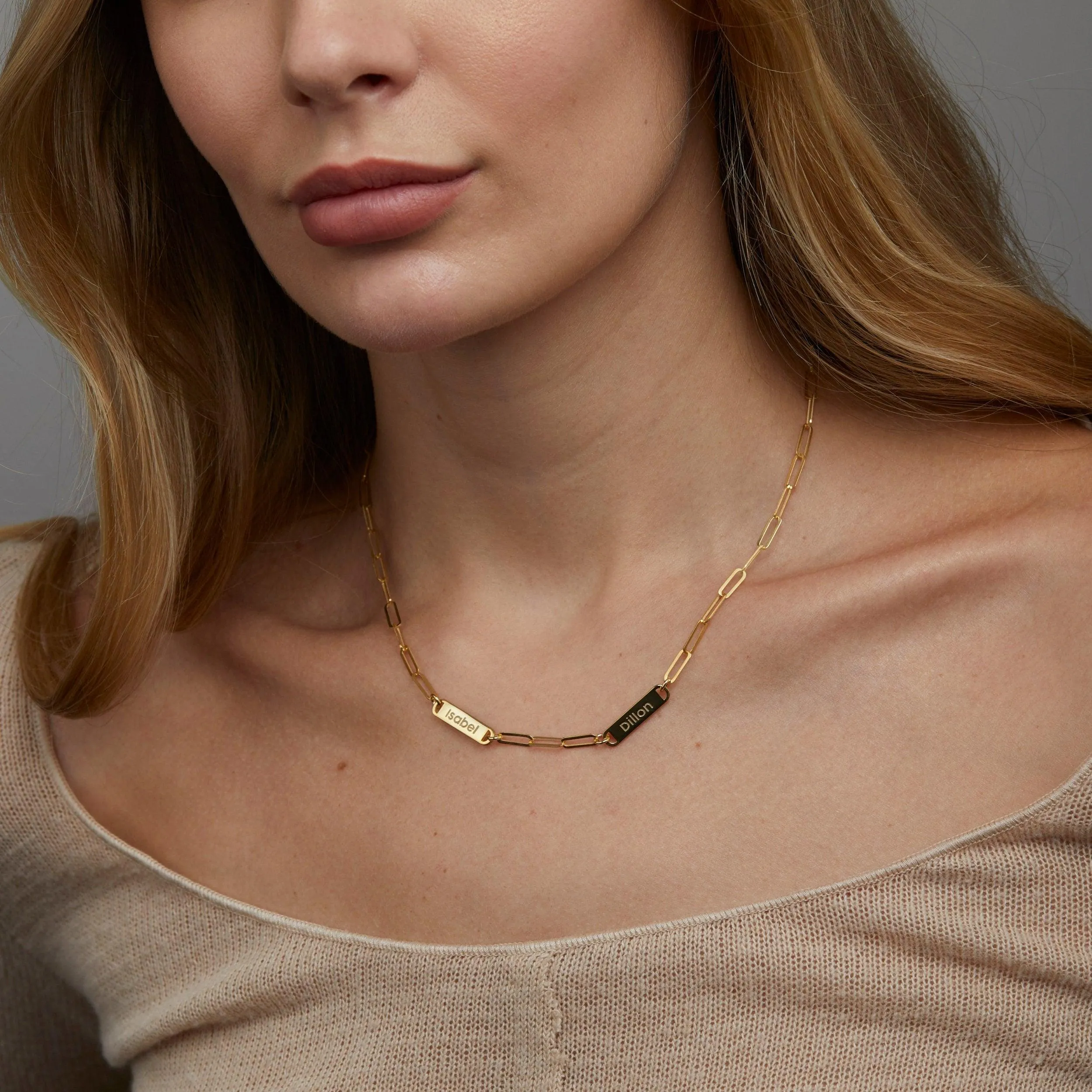 Name Necklace with Paperclip Chain - 18K Gold Vermeil