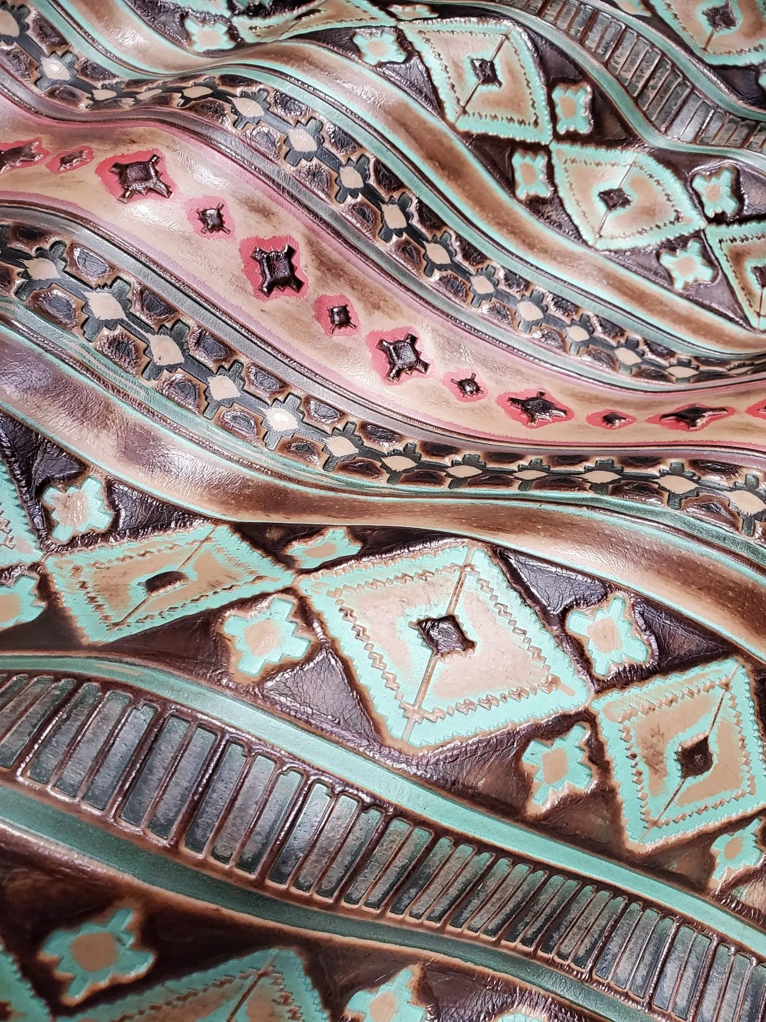 **Narrow Genuine Leather Cuff in Turquoise Navajo 001oa