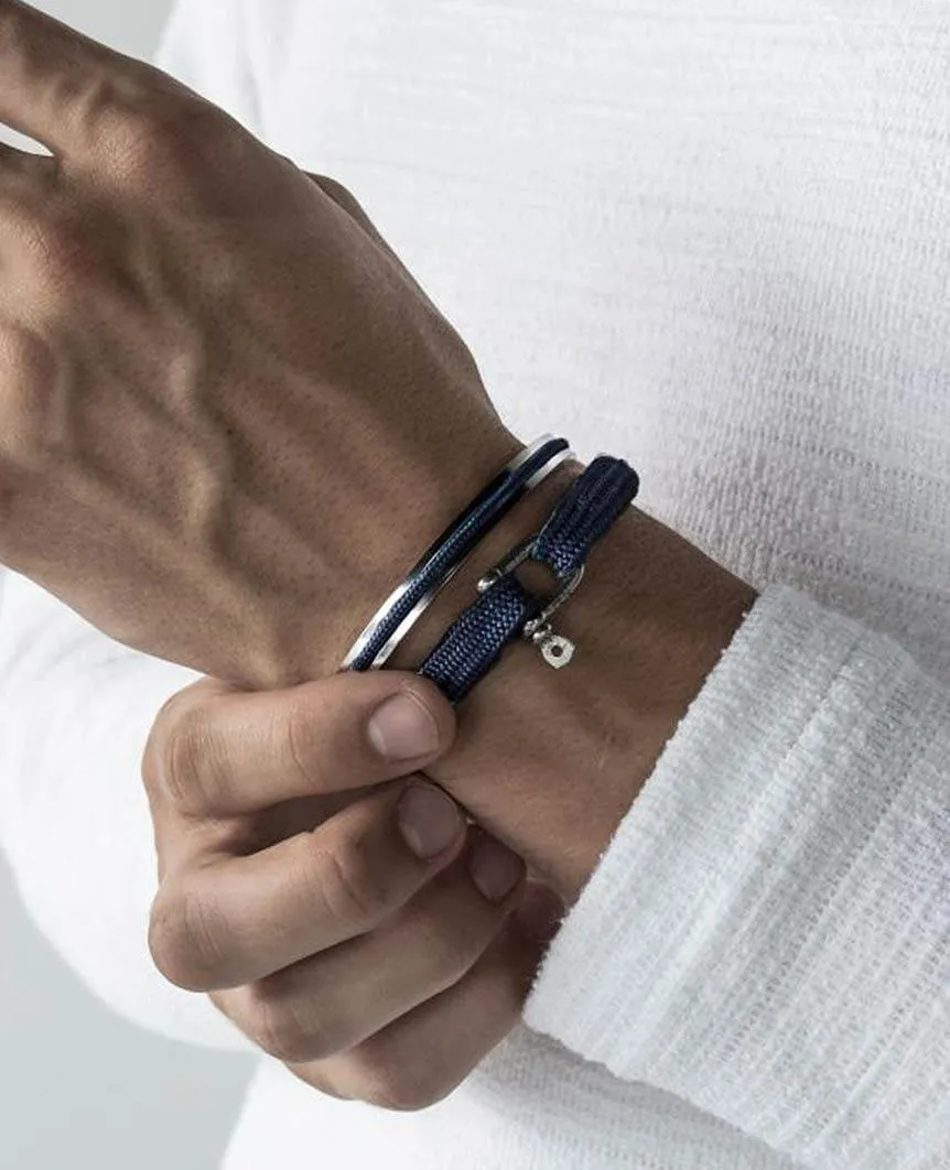 Navarch 6 2mm Round Rope Bracelet Navy Silver