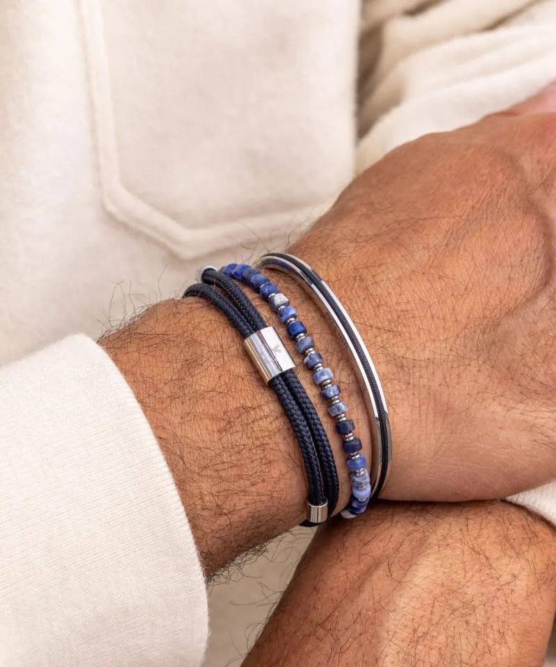 Navarch Cuff Bracelet 4mm in Navy/Silver