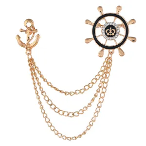 Navy Style Anchor and Rudder Chain Metal Brooch 3pcs