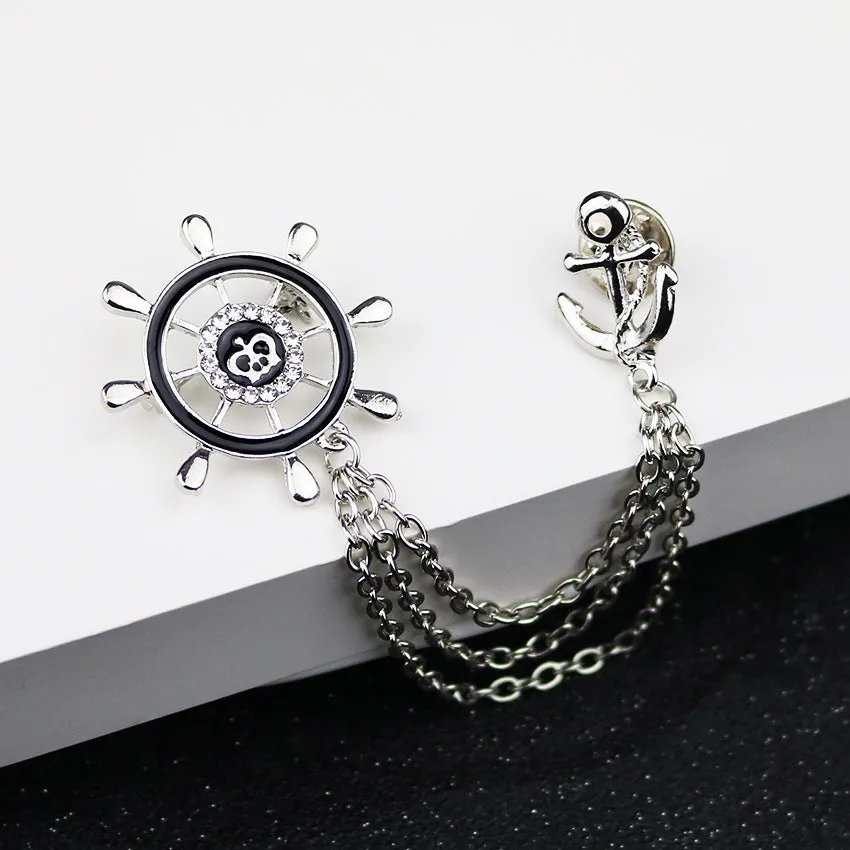 Navy Style Anchor and Rudder Chain Metal Brooch 3pcs