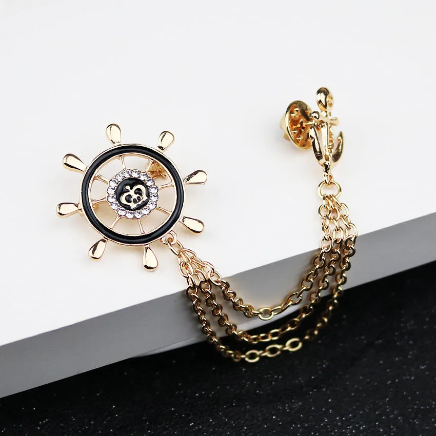 Navy Style Anchor and Rudder Chain Metal Brooch 3pcs