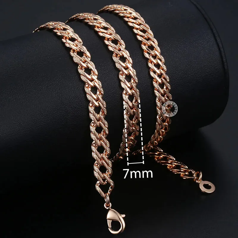 Necklaces for Women Men 585 Rose Gold Color Curb Link Chain Necklace