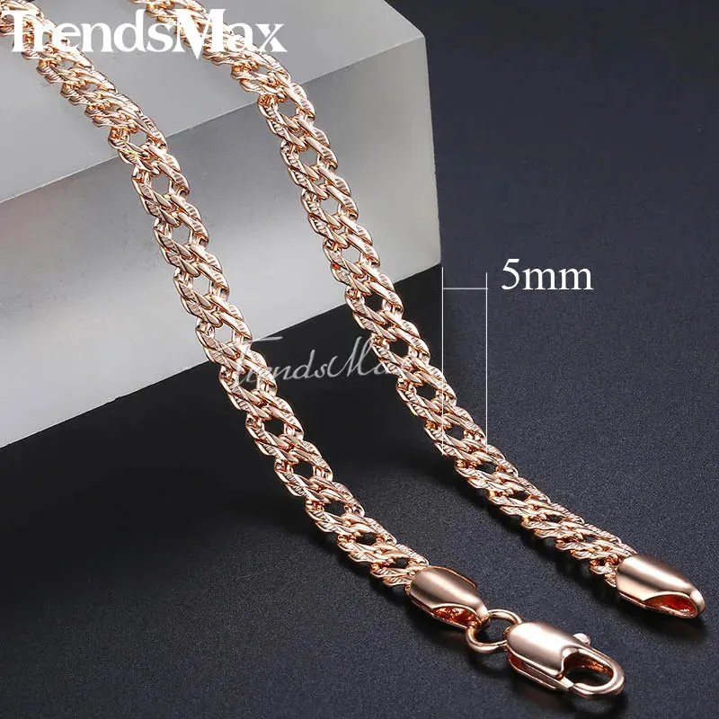 Necklaces for Women Men 585 Rose Gold Color Curb Link Chain Necklace