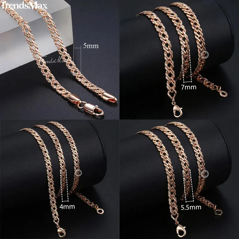 Necklaces for Women Men 585 Rose Gold Color Curb Link Chain Necklace