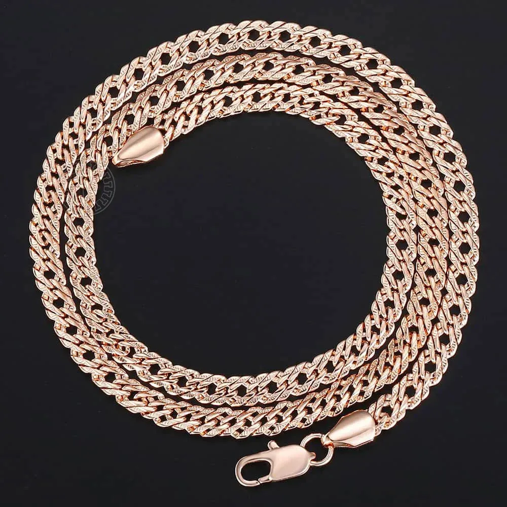 Necklaces for Women Men 585 Rose Gold Color Curb Link Chain Necklace