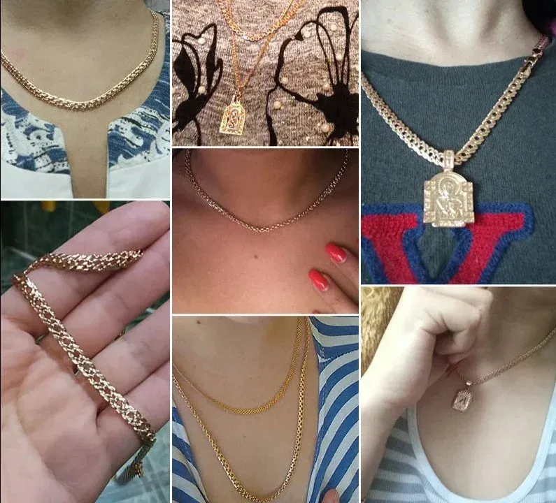 Necklaces for Women Men 585 Rose Gold Color Curb Link Chain Necklace