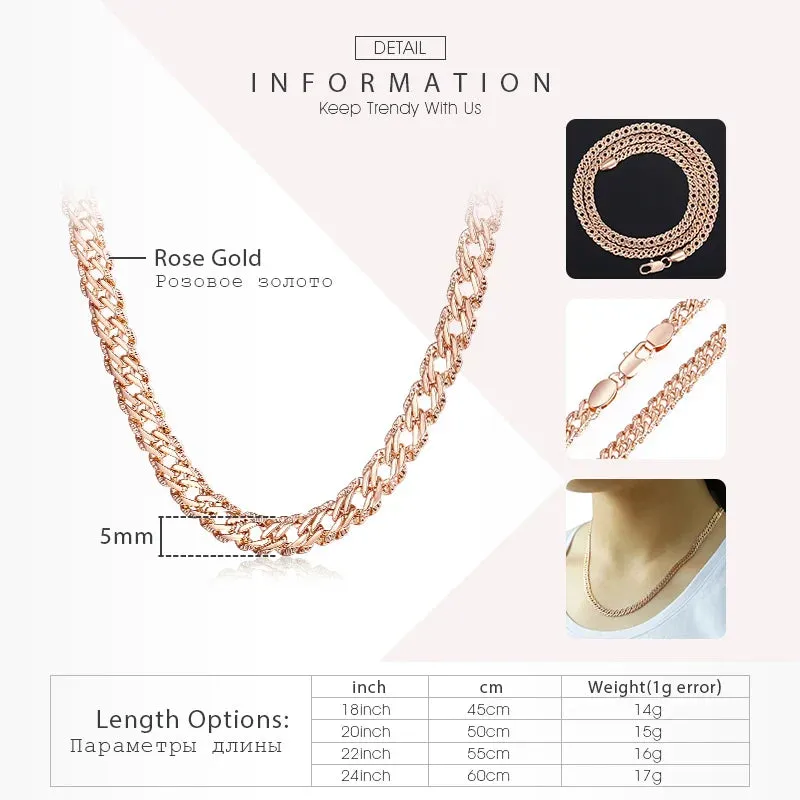 Necklaces for Women Men 585 Rose Gold Color Curb Link Chain Necklace