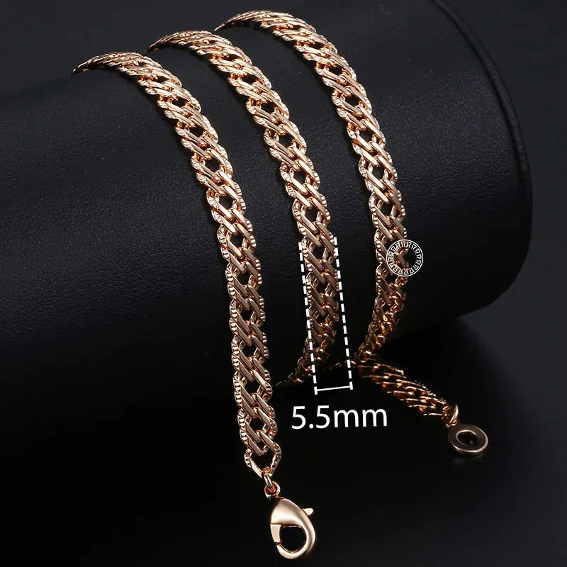 Necklaces for Women Men 585 Rose Gold Color Curb Link Chain Necklace