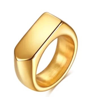 NEW DESIGN - Stainless Steel Signet Rings- Gold / Black and Stainless