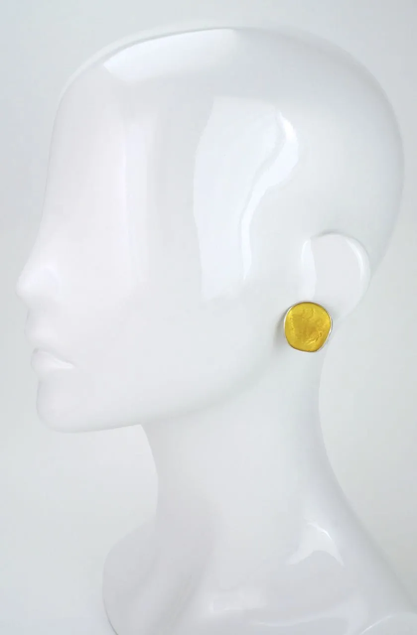 Norwegian silver and yellow vintage enamel clip earrings 1960s